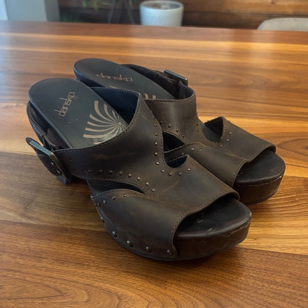 Dansko Brown Riley Studded Leather Heel Sandals Size 40